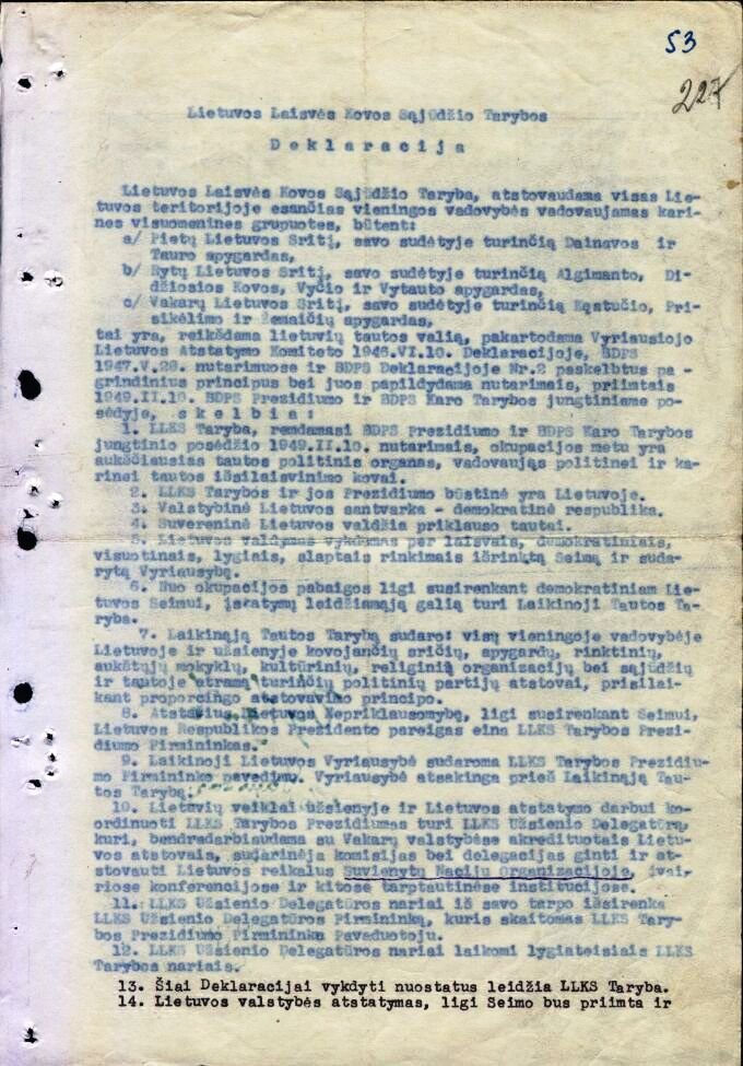 1949-02-16 Lietuvos Laisvės Kovos Sąjūdžio Tarybos Deklaracija